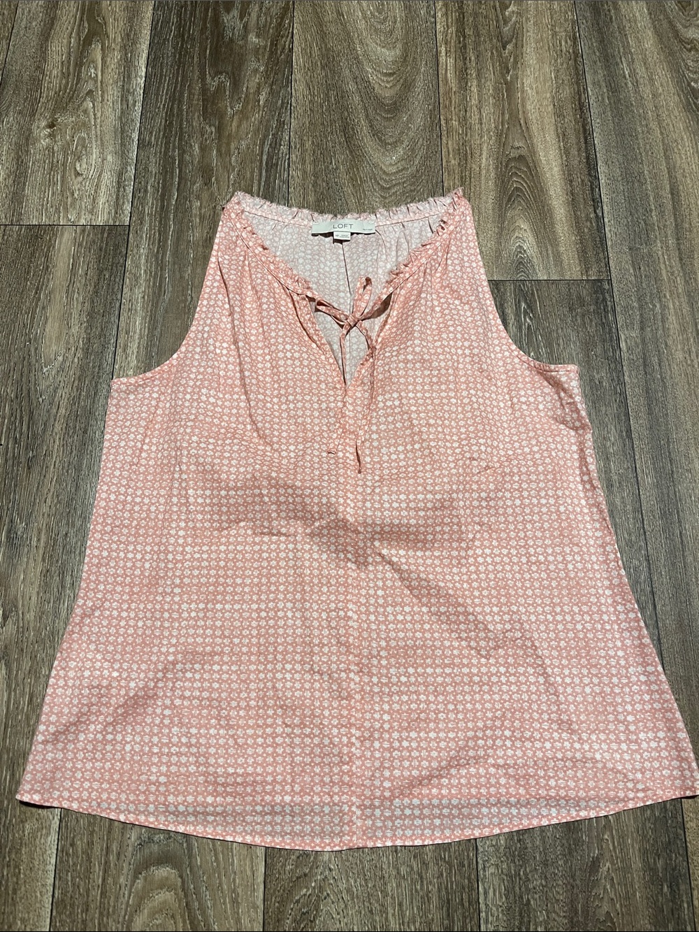 LOFT Coral Pink Printed Tie-Neck Sleeveless Camisole Petite Medium